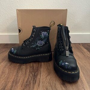 Dr. Martens Black Floral Platform Combat Boots